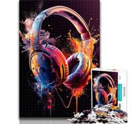 Teenager Puzzles Headphones Colorful Splash Art Adult Puzzles 1000 Pieces,Learning Educational Toys Family Games Enhance Love between Couples 26x38cm