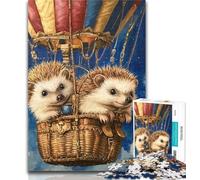 Teenager Puzzles Hedgehog in A Hot Air Balloon Jigsaw Puzzles for Adults,Artistic Wall Decor & Birthday Gift Idea for Friends, Home Office 26x38cm