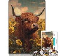 Teenager Puzzles Highland Cow Sunflower 1000 Pieces Jigsaw Puzzle for Adults& Teens,Train Your Brain And Hands Birthday Present, Gifts 26x38cm