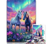 Teenager Puzzles Horses Under The Aurora Jigsaw Puzzles for Adults 1000 Pieces,Birthday Gift Idea for Adults, Family Game And Hobby (26x38cm)
