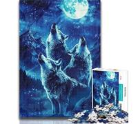 Teenager Puzzles Howling Wolves on The Mountain Jigsaw Puzzles for Adults 1000 Pieces,with Matching Poster And Trivia Sheet for Age 14 50x75cm