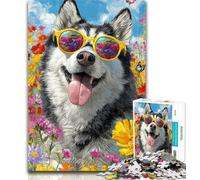 Teenager Puzzles Huskies And Flowers Jigsaws Puzzles 1000 Pieces for Adults Gifts,Learning Educational Toy for Is Ideal As A Gift for The Whole Family 26x38cm