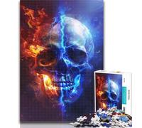 Teenager Puzzles Ice And Fire Skulls Jigsaw Puzzles for Adults 1000 Pieces,with Matching Poster And Trivia Sheet for Age 14 26x38cm