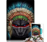 Teenager Puzzles Indian War Chief Wolf 1000 Piece Jigsaw Puzzle for Adults And Teenagers,Learning Educational Toy for Is Ideal As A Gift for The Whole Family (50x75cm)