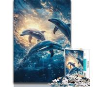 Teenager Puzzles Jumping Dolphins 1000 Piece Jigsaw Puzzle for Adults Teens,Charcoal Art Staycation Kill Time for Home Decoration (26x38cm)