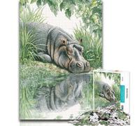 Teenager Puzzles Jungle Hippo Puzzles for Adults Teens 1000 Pieces,Learning Educational Toys Family Games Enhance Love between Couples 50x75cm