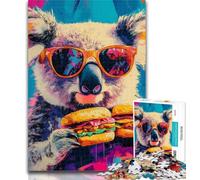Teenager Puzzles Koala Eating A Hamburger 1000 Pieces Jigsaw Puzzle for Adults& Teens,Train Your Brain And Hands Gifts for Friends And Family 26x38cm
