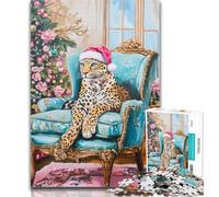 Teenager Puzzles Leopard on The Sofa Jigsaw Puzzles 1000 Pieces for Adults Teens,Toys Educational Games Stress Relieving Wishlist with Santa Claus 26x38cm