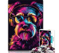 Teenager Puzzles Miniature Schnauzer DJ Neon 1000 Piece Jigsaw Puzzles for Teenagers Gifts,Unique Birthday And Gifts for for Age 14 26x38cm