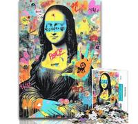 Teenager Puzzles Mona Lisa Graffiti 1000 Piece Jigsaw Puzzle for Adults Teens,Toys Educational Games Stress Relieving Wishlist with Santa Claus 75x50cm