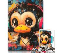 Teenager Puzzles Monkey with Headphones Adult Puzzles 1000 Pieces,Learning Educational Toys Family Games Enhance Love between Couples 50x75cm