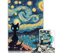 Teenager Puzzles Night Sky Black Cat 1000 Piece Jigsaw Puzzles for Teenagers,Artistic Wall Decor & Birthday Gift Idea for Friends, Home Office 50x75cm
