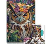 Teenager Puzzles Owl Flowers Jigsaw Puzzles for Adults 1000 Pieces,with Matching Poster And Trivia Sheet for Age 14 26x38cm