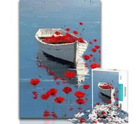 Teenager Puzzles Poppies on The Boat Jigsaw Puzzles for Teenagers,with Fully Interlocking Randomly Shaped Pieces for And 14 Years Old 26x38cm