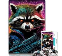 Teenager Puzzles Psychedelic Animal Raccoon Adult Jigsaws 1000 Pieces Difficult,with Fully Interlocking Randomly Shaped Pieces for And 14 Years Old (50x75cm)