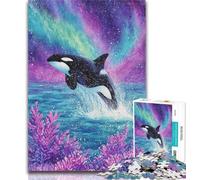 Teenager Puzzles Psychedelic Blue Whale Jigsaw Puzzles for Adults 1000 Pieces,with Matching Poster And Trivia Sheet for Age 14 26x38cm