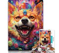 Teenager Puzzles Psychedelic Corgi Jigsaw Puzzles for Teenagers 1000 Piece,Vibrant And Unique Design Relaxing & Challenging Puzzle Experience 26x38cm