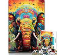 Teenager Puzzles Psychedelic Elephant Adult Puzzles 1000 Pieces,Learning Educational Toys Family Games Enhance Love between Couples 50x75cm