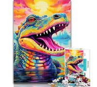 Teenager Puzzles Psychedelic Nile Crocodile Jigsaw Puzzles for Adults 1000,Vibrant And Unique Design Relaxing & Challenging Puzzle Experience 50x75cm