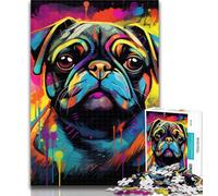 Teenager Puzzles Pug Graffiti Puzzles for Adults 1000 Pieces,for Age 14+ Impossible Game Best Gift for Adults And Teenagers 75x50cm