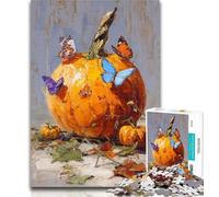 Teenager Puzzles Pumpkins And Blue Butterflies Adult Puzzles 1000 Pieces,Decompressing Intellectual Educational Toy Great Gifts And Toys 26x38cm