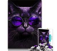Teenager Puzzles Purple Cat With Glasses 1000 Piece Jigsaw Puzzle for Adults And Teenagers,Learning Educational Toy for Is Ideal As A Gift for The Whole Family (50x75cm)