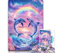 Teenager Puzzles Rainbow Dolphin 1000 Piece Jigsaw Puzzle for Adults Teens,Challenging Game And Family Play Secret Santa Gifts 26x38cm