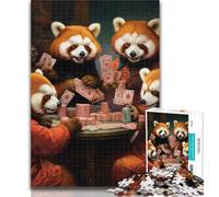 Teenager Puzzles Red Panda Playing Poker 1000 Piece Jigsaw Puzzles for Teenagers Gifts,Diy Modern Wall Art Unique Gift Home Decor 26x38cm