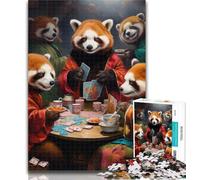 Teenager Puzzles Red Panda Poker 1000 Pieces Jigsaw Puzzle for Adults& Teens,Artists Collection, Fine Art for Age 14 Years Up 26x38cm