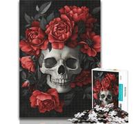 Teenager Puzzles Red Rose Skull Jigsaw Puzzles for Adults 1000 Pieces,with Matching Poster And Trivia Sheet for Age 14 50x75cm