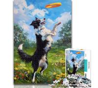 Teenager Puzzles Running Border Collie Jigsaw Puzzles for Adults 1000 Pieces,Birthday Gift Idea for Adults, Family Game And Hobby 26x38cm