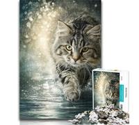 Teenager Puzzles Running Maine Coon Cat 1000 Piece Jigsaw Puzzle for Adults And Teenagers,Train Your Brain And Hands Birthday Present, Gifts 26x38cm