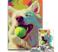 Teenager Puzzles Samoyed Playing Tennis Puzzles 1000 Pieces for Adults,Brain Teaser Game Wall Decoration Unique Birthday And Xmas Gifts 26x38cm