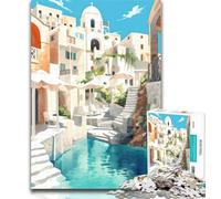 Teenager Puzzles Santorini Greece Travel 1000 Pieces Jigsaw Puzzle for Adults& Teens,Toys Educational Games Stress Relieving Unique Home Decor And Gifts 26x38cm