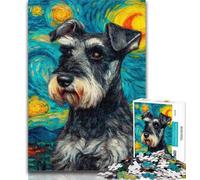 Teenager Puzzles Schnauzer Dog Under The Night Sky 1000 Piece Jigsaw Puzzles for Teenagers,Toys Educational Games Stress Relieving Wall Decoration 50x75cm