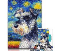 Teenager Puzzles Schnauzer Dog Under The Night Sky Jigsaw Puzzle 1000 Pieces for Adults,Educational Game for Birthday, Chrismas for And Age 14 26x38cm