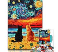 Teenager Puzzles Seaside Cat 1000 Piece Jigsaw Puzzle for Adults And Teenagers,Train Your Brain And Hands Birthday Present, Gifts 50x75cm