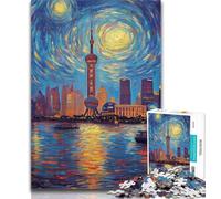 Teenager Puzzles Shanghai Under The Night Sky Jigsaw Puzzle 1000 Pieces for Adults,Educational Game for Birthday, Chrismas for And Age 14 50x75cm