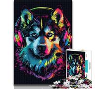 Teenager Puzzles Siberian Husky with Headphones 1000 Piece Jigsaw Puzzles for Teenagers,Educational Game for Birthday, Chrismas for And 14 Years Old 26x38cm