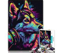 Teenager Puzzles Siberian Husky with Headphones Jigsaw Puzzles for Adults 1000 Pieces,Birthday Gift Idea for Adults, Family Game And Hobby 50x75cm