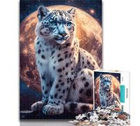 Teenager Puzzles Snow Leopard Under The Moon Adult Jigsaws 1000 Pieces Difficult,with Fully Interlocking Randomly Shaped Pieces for And 14 Years Old 26x38cm