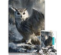 Teenager Puzzles Snowy Owl Jigsaw Puzzles for Teenagers,with Fully Interlocking Randomly Shaped Pieces for And 14 Years Old 50x75cm