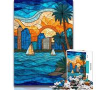 Teenager Puzzles Stained Glass City 1000 Pieces Jigsaw Puzzle for Adults& Teens,Train Your Brain And Hands Gifts for Friends And Family 50x75cm