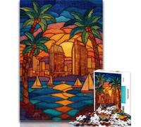 Teenager Puzzles Stained Glass City Puzzles for Adults Teens 1000 Pieces,Learning Educational Toys Family Games Enhance Love between Couples 26x38cm