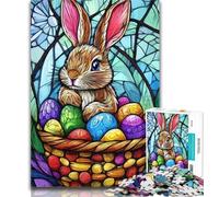 Teenager Puzzles Stained Glass Easter Bunny Puzzles for Adults And Teenagers,Toys Educational Games Stress Relieving Unique Home Decor And Gifts 50x75cm