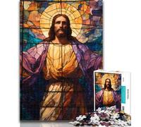 Teenager Puzzles Stained Glass Jesus 1000 Piece Jigsaw Puzzles for Adults Gifts,Challenging Game Toys for Is Ideal As A Gift for The Whole Family 50x75cm
