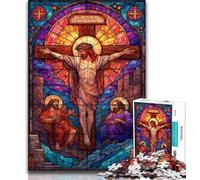 Teenager Puzzles Stained Glass Jesus 1000 Piece Jigsaw Puzzles for Teenagers,Toys Educational Games Stress Relieving Wall Decoration 50x75cm