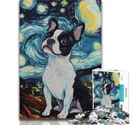 Teenager Puzzles Starry Night Boston Terrier 1000 Pieces Jigsaw Puzzle for Adults& Teens,Train Your Brain And Hands Gifts for Friends And Family 50x75cm