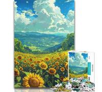 Teenager Puzzles Summer Landscape Sunflower Jigsaw Puzzles for Teenagers 1000 Pieces,with Matching Poster And Trivia Sheet for Age 14 Years Up 50x75cm