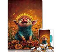 Teenager Puzzles Sunflower Pig 1000 Piece Jigsaw Puzzle for Adults And Teenagers,Train Your Brain And Hands Birthday Present, Gifts 26x38cm